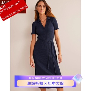 UNI 裙中长直筒系带POLO领藏蓝简约气质百搭 CLOSET短袖 连衣裙衬衫
