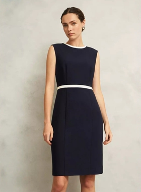 HOBBS藏蓝包臀连衣裙通勤正装裙高腰修身气质干练OL显示百搭微弹