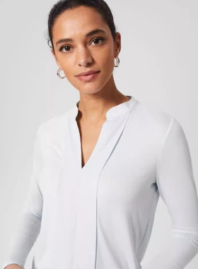 HOBBS长袖衬衫衬衣T恤V领微弹修身纯色简约气质通勤OL淑女干练
