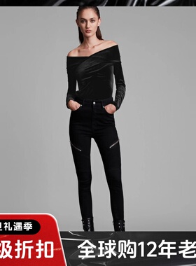 UNI CLOSET黑色丝绒T恤上衣一字领包裹裹胸修身简约气质英伦显瘦