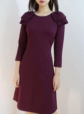 Phase Eight长袖针织连衣裙秋冬酒红色英伦通勤淑女修身百搭显瘦