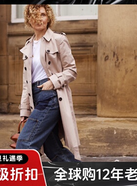 HOBBS风衣外套大衣中长藏蓝双排扣经典系带束腰修身英伦百搭通勤