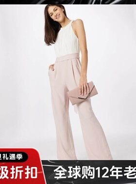 Phase Eight连体裤连衣裤假两件白色拼裸粉色无袖挂脖系带气质