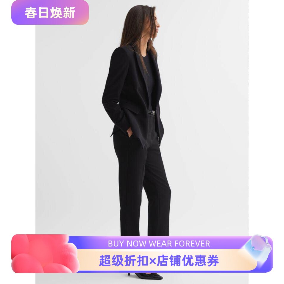 REISS黑色女裤正装裤长裤对称口袋铅笔裤通勤气质OL风百搭显瘦