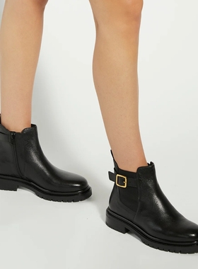 Dune London黑色真皮切尔西靴短靴及踝靴金属搭扣低跟英伦百搭