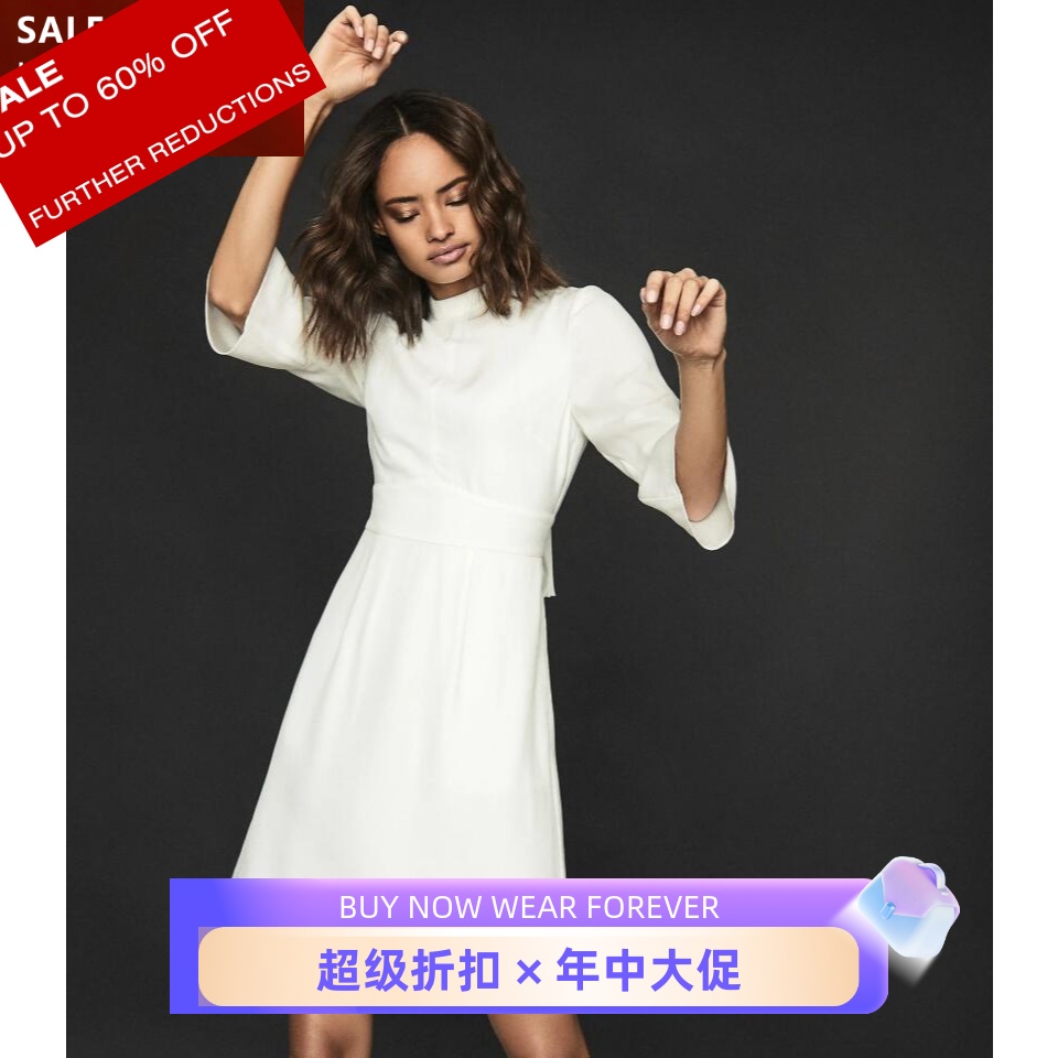 reiss五分袖连衣裙一步白色通勤