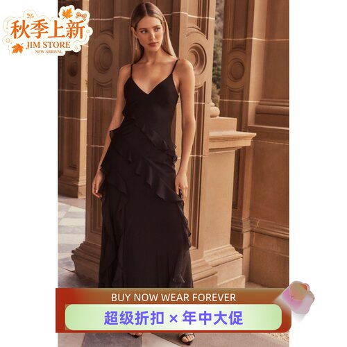 Phase Eight吊带连衣裙长裙礼服裙露背木耳边包臀优雅气质名媛风