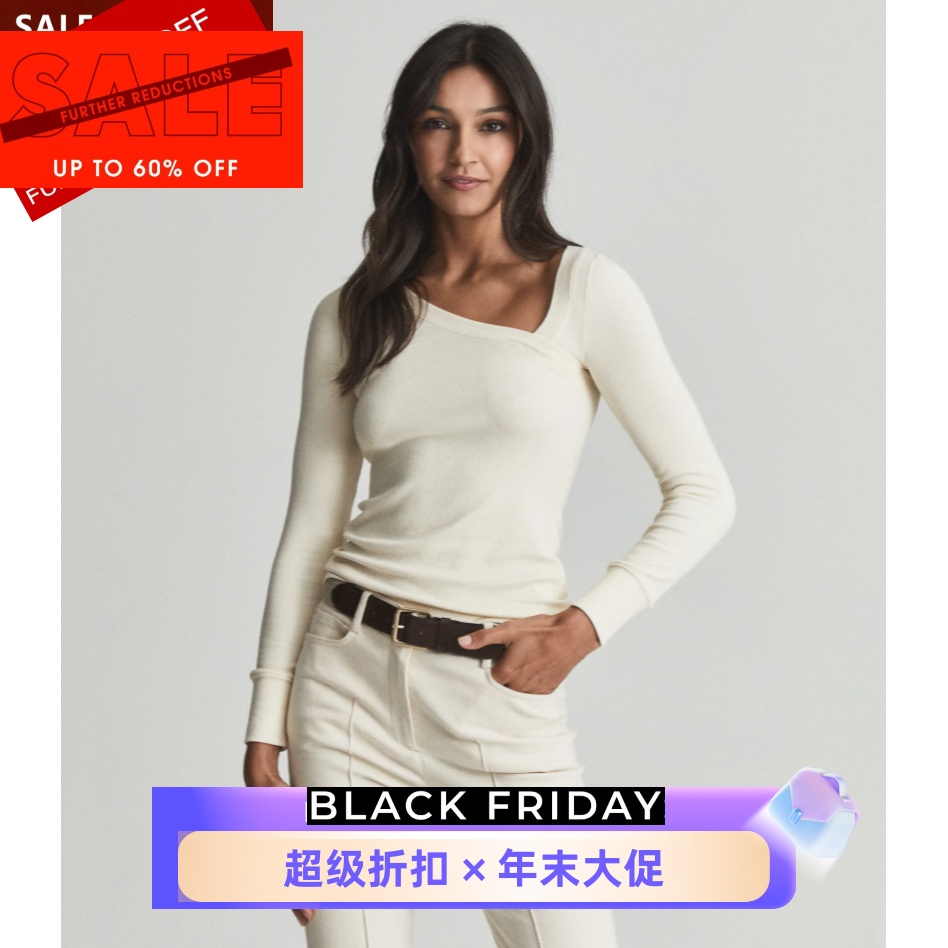 REISS斜领弹力针织上衣通勤OL风