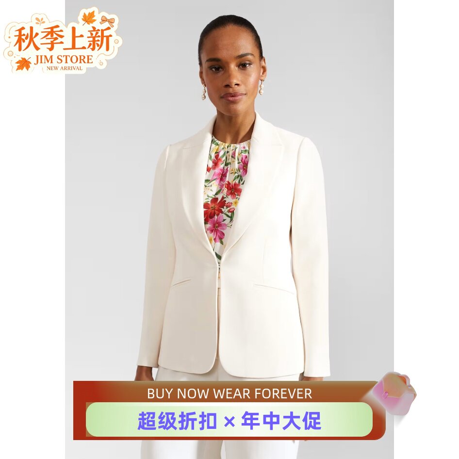 HOBBS乳白色西服西装夹克暗扣挂钩修身纯色简约淑女OL风气质干练