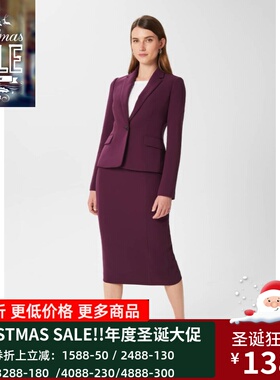 HOBBS深紫色半身裙包臀裙正装裙纯色修身优雅通勤OL淑女百搭干练