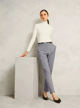 HOBBS黑白女裤正装裤休闲裤锥形裤千鸟格简约修身通勤OL干练百搭
