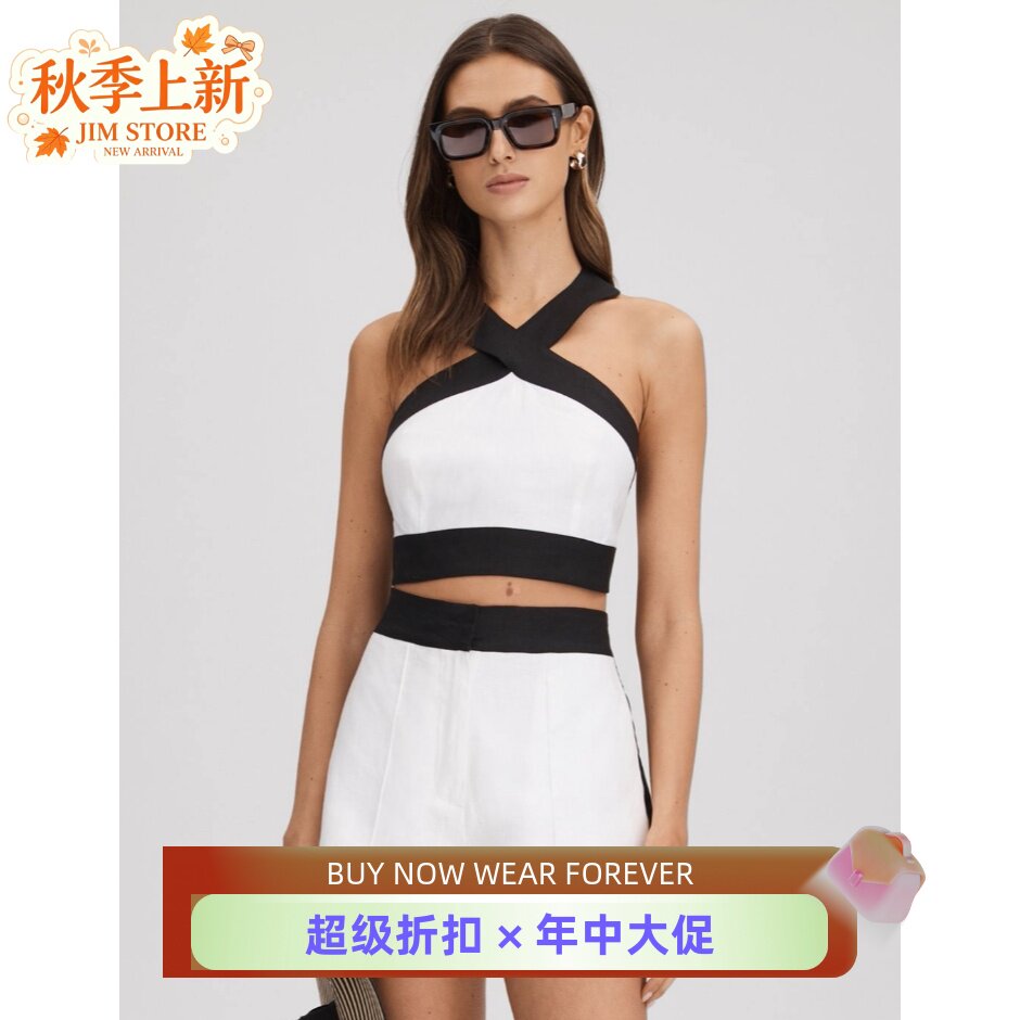 REISS挂脖背心亚麻度假百搭