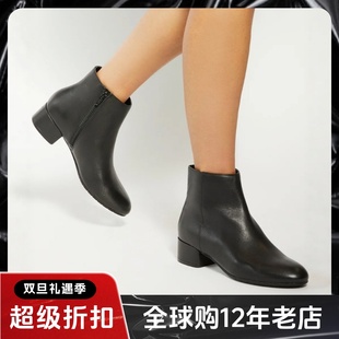 Dune London黑色真皮短靴低跟方跟侧拉链简约舒适日常通勤