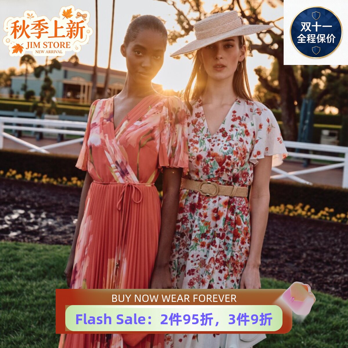 Phase Eight短袖连衣裙度假裙中长红色碎花印花V领配腰带优雅飘逸