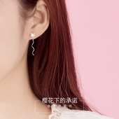S925纯银樱花耳线女耳环高级感短款 潮 流苏耳坠耳链耳饰2026年新款