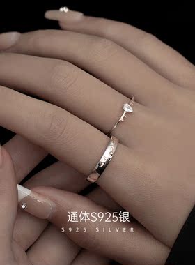 S925银鹿角戒指女调节指环百搭款