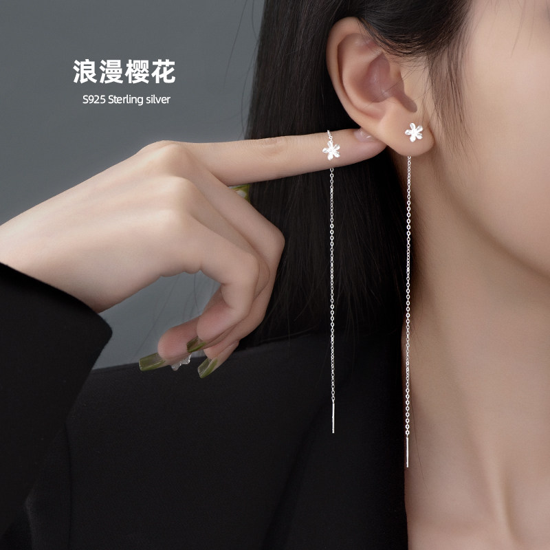 耳线女纯银耳环2026年新款爆款高级感气质流苏双耳洞坠耳链长耳饰
