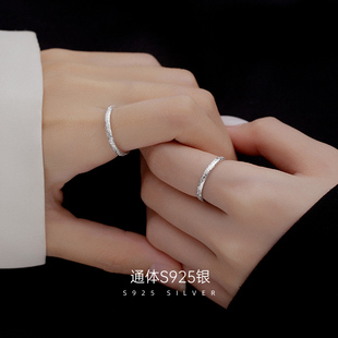 S925纯银石纹情侣戒指入骨相思一对开口男女时尚个性对戒2026新款
