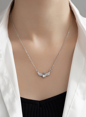 金美澳天使之翼锁骨链女小众设计感爱心翅膀吊坠轻奢时尚项链饰品