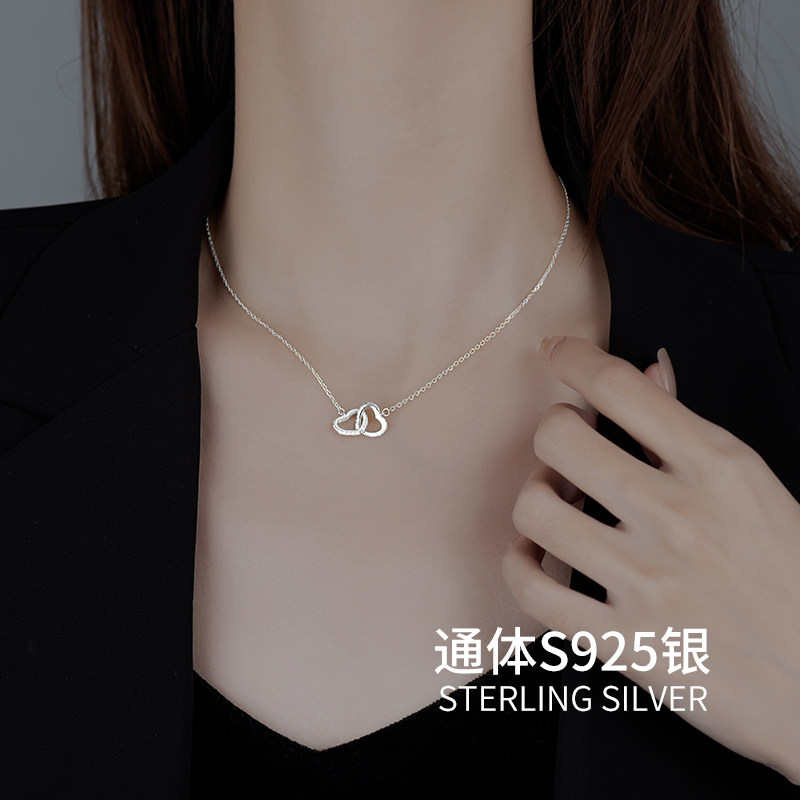 高级定制S925纯银爱心吊坠女项链轻奢小众银饰项圈劲链女友锁骨链