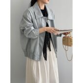 那末早春韩系复古软皮翻领黑色皮衣女设计感宽松休闲夹克外套