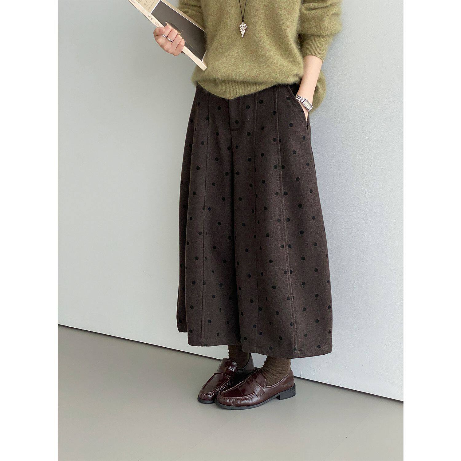 那末 复古高腰时髦波点阔腿七分裤女宽松显瘦小个子休闲裤