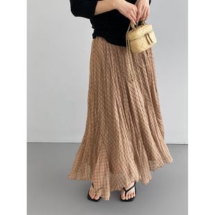 那末法式复古慵懒气质飘逸格纹半身裙女松紧腰百搭显瘦A字裙