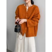 那末韩系早春温柔风复古圆领针织开衫 女显白色系单排扣毛衣