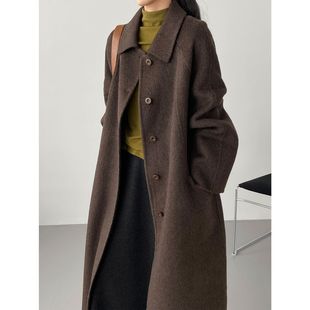 那末经典大衣 简约气质翻领羊毛大衣女单排扣长款高级感外套
