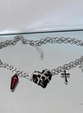 朋克欧美项链十字架芒星爱心链条夸张锁骨链男女潮配饰暗黑风潮