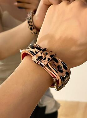 Y2K甜酷重工日韩铆钉豹纹皮质手链气球狗吊坠冷淡风亚文化手饰品