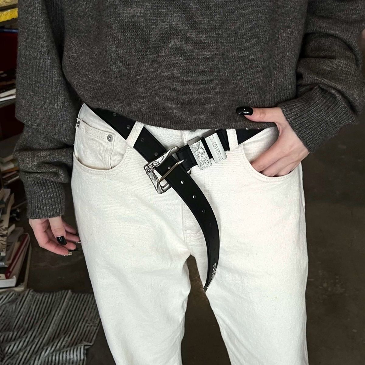 美式嘻哈皮带新款腰带高级感朋克风柳钉黑色百搭ins休闲裤带
