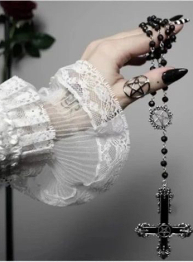 万圣节项链Lolita颈链哥特暗黑朋克亚文化黑色十字架项链