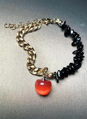 「禁忌之果」甜酷风不规则天然石红苹果手链复古小众时尚拼接手