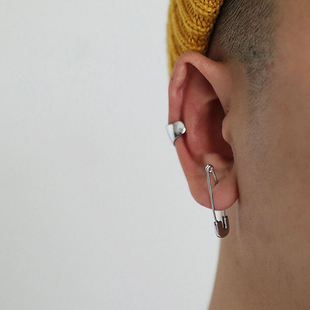 欧美街头个性曲别针耳钉男潮流单只韩版简约回形针耳环女小众百搭