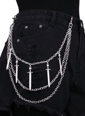 暗黑十字架裤链多层十字架腰链哥特金属配饰辣妹