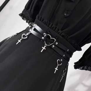 手作亚文化pu皮质爱心十字架吊坠腰带