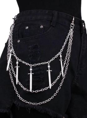 欧美跨境饰品 长剑吊坠腰链多层金属复古链条身体链性感配饰