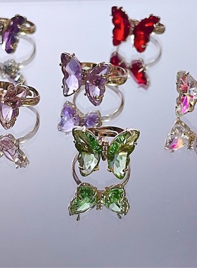 气质奢华锆石蝴蝶开口调节戒指女个性时尚潮韩版网红冷淡风指环