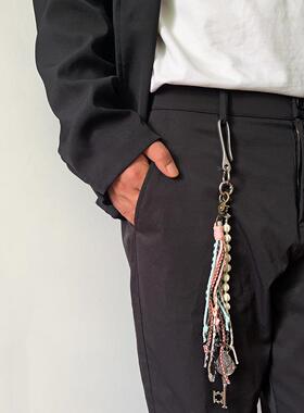 cleanfit美式复古个性腰链手作编织绳y2k串珠腰包挂件钥匙扣配饰