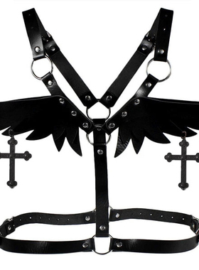 欧美皮质天使十字架翅膀背带女式皮具上衣束缚身体带肩带束腰带