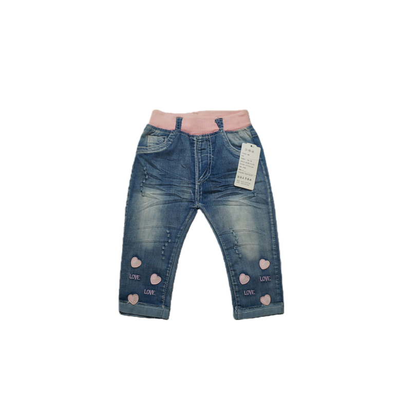 女童刺绣爱心水洗直筒牛仔裤