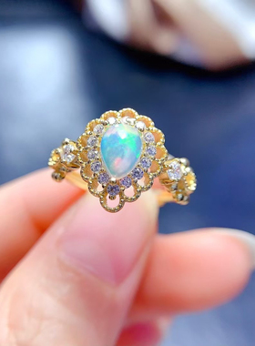 天然白欧泊戒指主石尺寸925纯银主石尺寸5×7mm