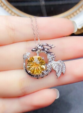 天然黄水晶吊坠，S925银镶嵌、简单大气主石10*10mm （962009）