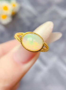 天然欧泊戒指纯净体高品质925纯银镀金主石尺寸8*10mm