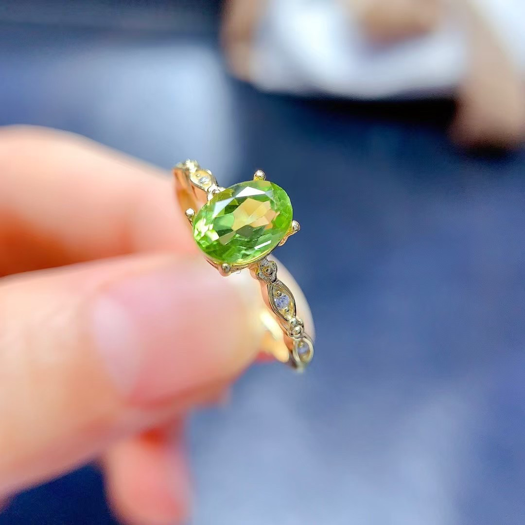 天然橄榄石戒指主石尺寸5×7mm925纯银镀金支持检测图片