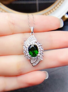 天然透辉石吊坠，S925银镶嵌、简单大气主石7*9mm （962001）