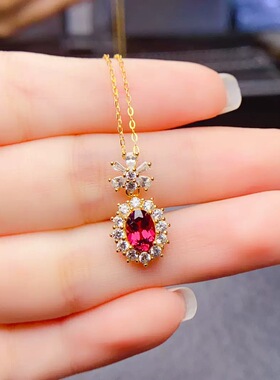 天然石榴石吊坠S925银镶嵌主石5*7