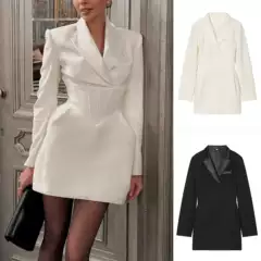 New Winter Women's Clothing, Commuter Style, Lapel, Long Sleeves, Waist-Cinching, Back Tie, Diamond-Embellished Short Suit Dress