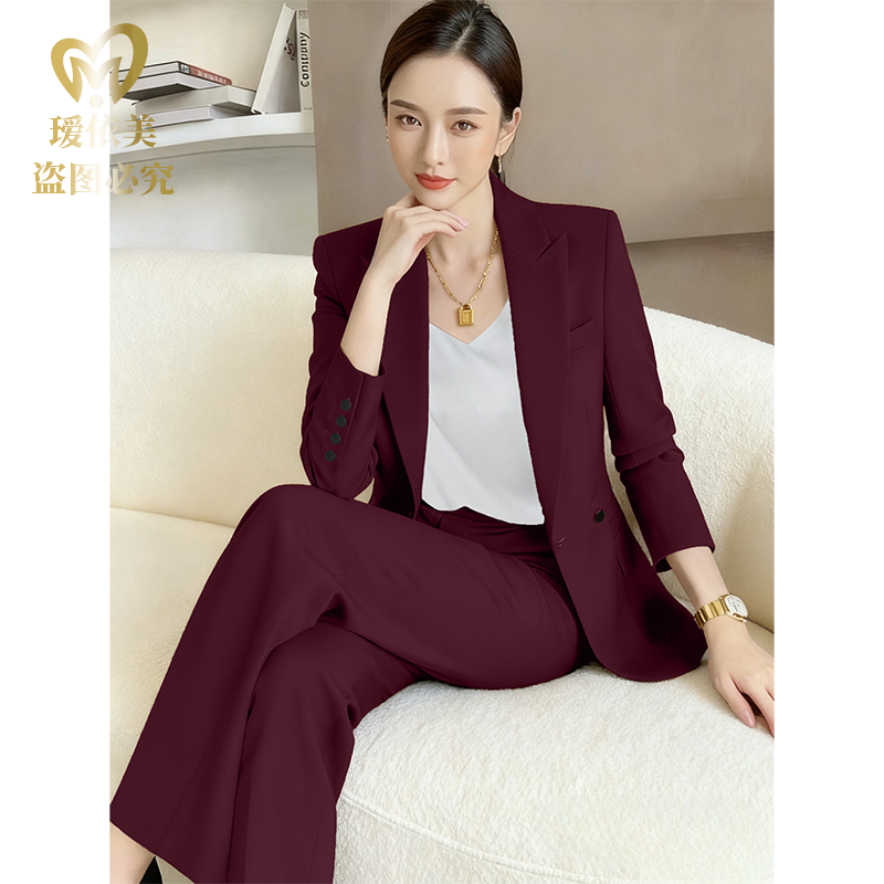 升级款高端安克拉红秋冬西装套装阔腿裤总裁经理体制内外女装正装